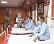 Indian PM with Indian soldiers who were injured during India China Face Off at Galwan Valley last month. Indian PM visited the hospital in Leh where the soliders are recuperating. from indian