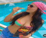 Amisha Patel navel in colorful bikini top and blue shorts from amisha patel cock sucking blowjob